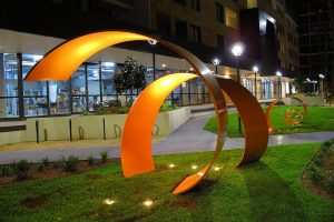 Orange Swirl design steel placed in the park