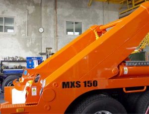 Orange truck inside a warehouse